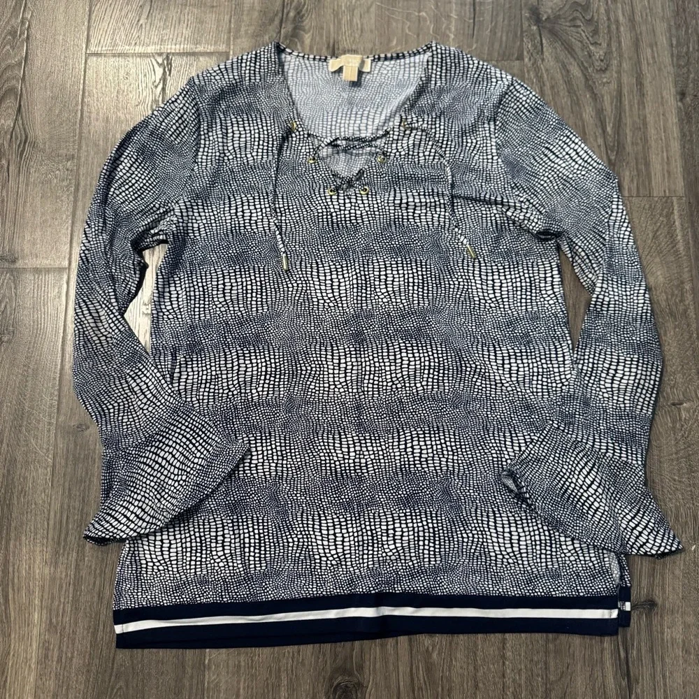 Michael Kors Blue and White Textured Top bell sleeve size large women